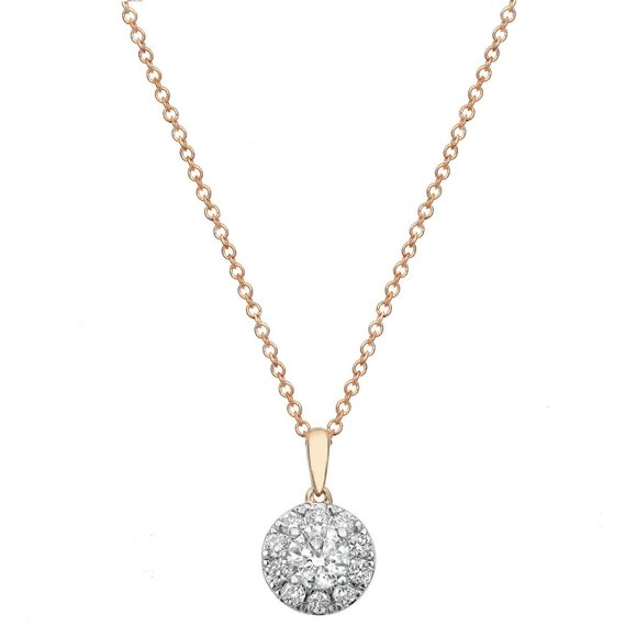 0.75Cttw Prong Set Round Cut Diamond Halo Pendant Necklace 14K Yellow Gold - Picture 2 of 6